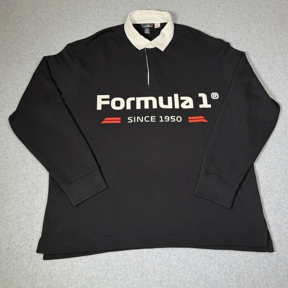H&M Other - H&M Formula 1 Long Sleeve Rugby Polo Shirt Men's XXL Black Relaxed Fit F1 Racing
